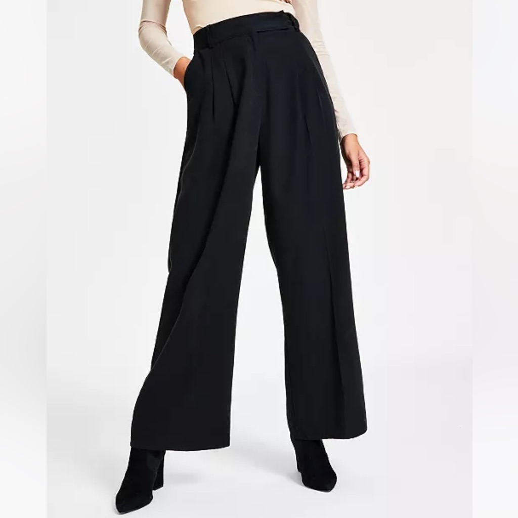 Bar Lll Women's Pleated Elastic-Back Wide-Leg Pants In Black Size Pl